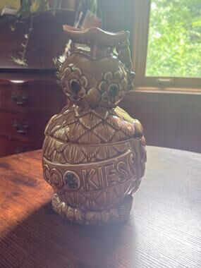 Ceramic Owl Cookie Jar with Graduation Cap, 1960s Brown Wise Old Owl Cookies